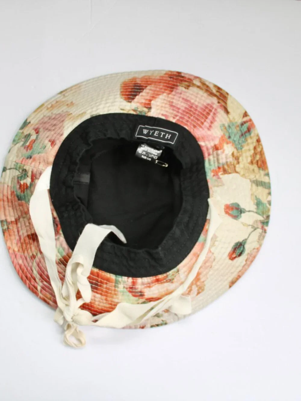 Wyeth x Antrhopologie Lani Floral Bucket Hat with Ties Cream Pink Orange